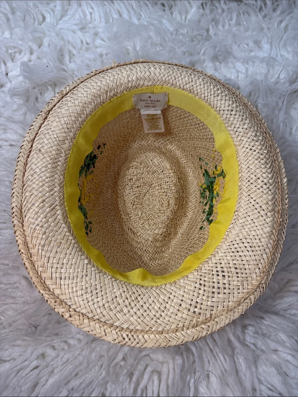 kate spade l Straw Fedora with Yellow Lemon embroidered Motif OS